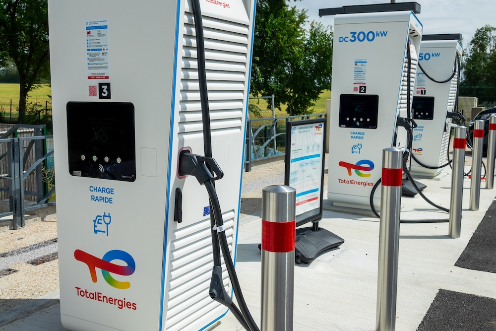 High-power DC chargers at an EV charging hub in the Netherlands